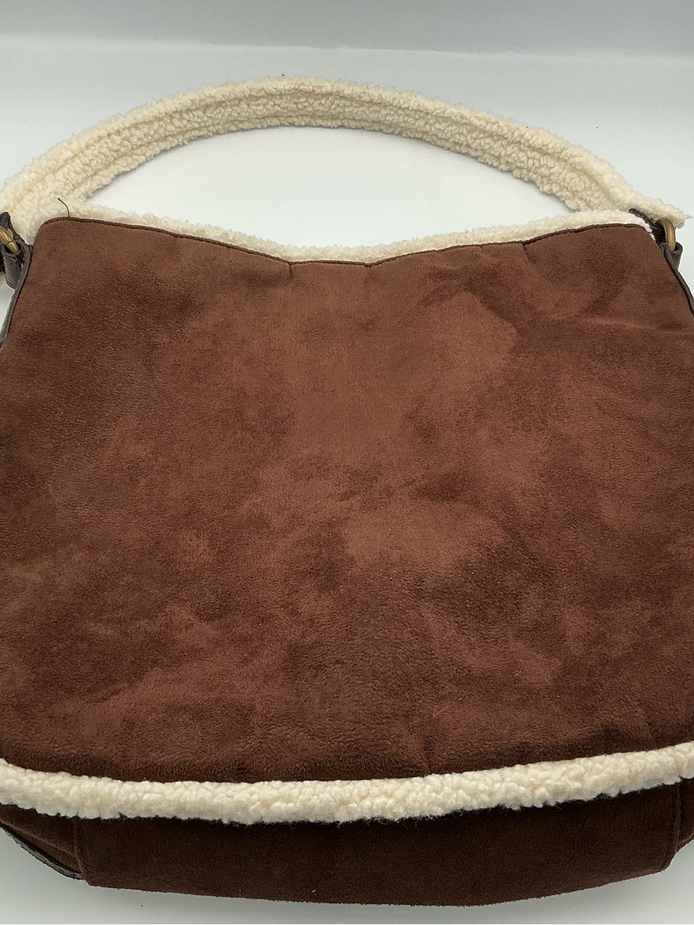 Bath & Body Works Brown Suede Sherpa-Trim Shoulder Bag
